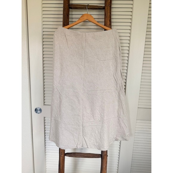 Zara Linen Midi Skirt A Line Neutral Tan Beige Casual Lightweight Summer SIze L - Picture 2 of 4